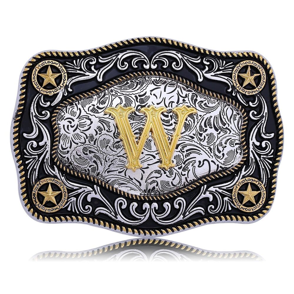 2722 Western Belt Buckle Initial Letters ABCDJMR to Z Large Gold Cowboy